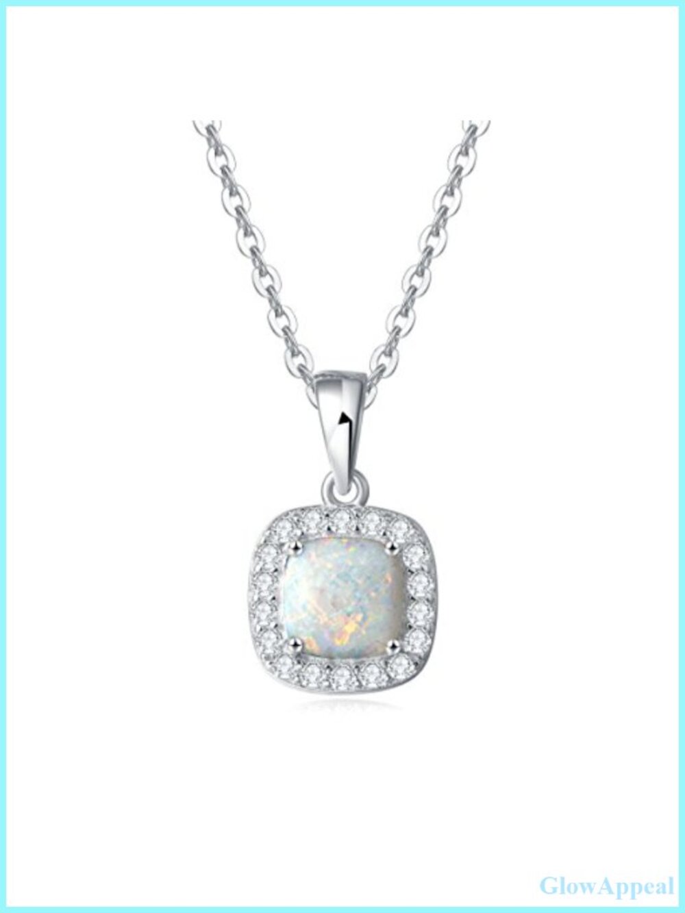 14K White Gold Plated 925 Sterling Silver Created Opal CZ Halo Pendant Necklace